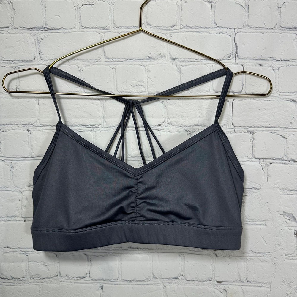 Alo Yoga Womens Free‎ Bra Charcoal Gray Strappy Racerback V-Neck Sports Bra